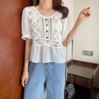 Lace Flower Cutout Waist Short-sleeve Cropped Top