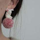 Rabbit Drop Earring 1 Pair - White & Pink - One Size