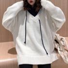 Cartoon Embroidered Knit Hoodie With Hood - Off-white - One Size