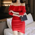 3/4-sleeve Cold-shoulder Mini Sheath Dress