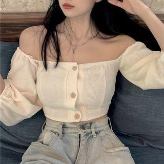 Square Neck Puff Short-sleeve Top Off-white - One Size