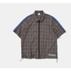 Elbow-sleeve Plaid Lettering Shirt