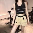 Lettering Sleeveless Cropped Top / Front Pocket Shorts