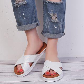 Crossed Strap Platform Slide Sandals