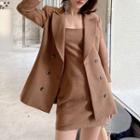 Double Breasted Blazer / Spaghetti Strap Sheath Dress