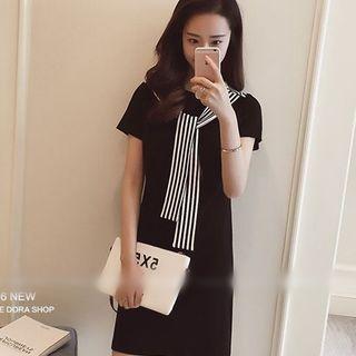 Stripe Panel Mock Two-piece Short-sleeve T-shirt Dress