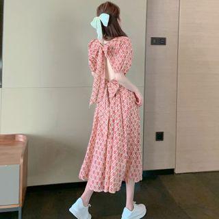 Open Ribbon-back Wrapped Midi Dress As Shown In Figure - One Size