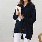 Notched-neckline Dip-back T-shirt