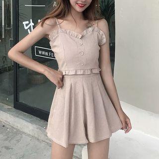 Set: Cropped Frilled Trim Camisole Top + Skort/ Knit Cover-up