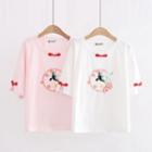 Frog-button Swallow Embroidered Short-sleeve Tee