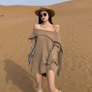 Shawl-collar Off-shoulder Knit Top