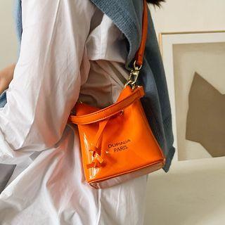 Lettering Patent Crossbody Bucket Bag