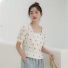 Short-sleeve Cherry Embroidered Blouse