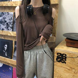 Off Shoulder Round Neck Plain T-shirt