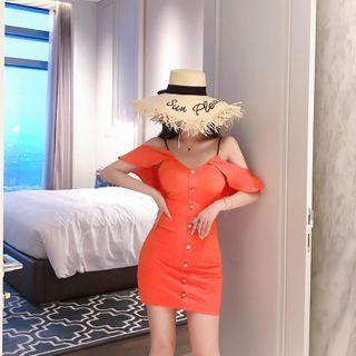 Cold-shoulder Button Mini Bodycon Dress