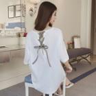 Lace-up Back Lettering Elbow-sleeve T-shirt