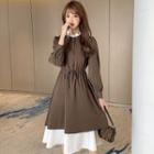 Long-sleeve Drawstring Mock-neck Midi A-line Dress