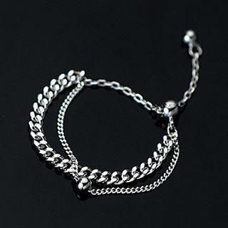 Layered Sterling Silver Chained Ring 1 Piece - S925 Silver - Silver - One Size