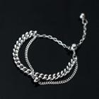 Layered Sterling Silver Chained Ring 1 Piece - S925 Silver - Silver - One Size