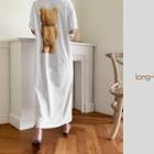 Bear Print Maxi T-shirt Dress Melange White - One Size