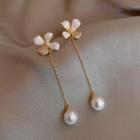 Flower Faux Pearl Dangle Earring 1 Pc - White - One Size