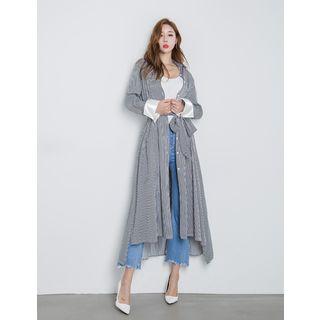 Contrast-trim Striped Long Shirtdress