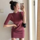Short-sleeve Mock-neck Knit Dress