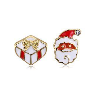 Minimal Santa And Gift Asymmetric Stud Earrings Golden - One Size