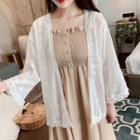 Lace Trim Embroidered Open Front Chiffon Jacket White - One Size