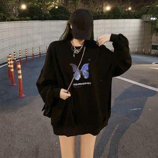 Butterfly Print Pullover Black - One Size