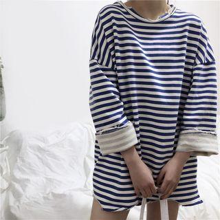 Striped Distressed Long-sleeve Oversize T-shirt