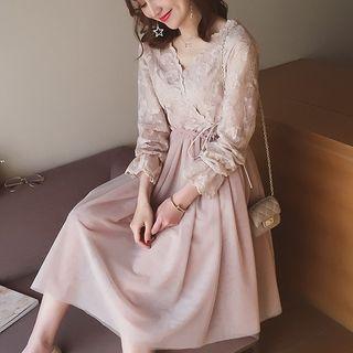 Set Of 2: Lace Panel Dress + Slipdress