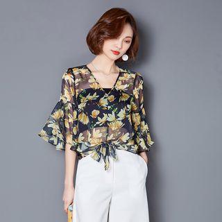 Floral Print Chiffon Blouse With Bandeau