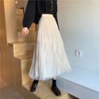 High-waist Mesh A-line Midi Skirt