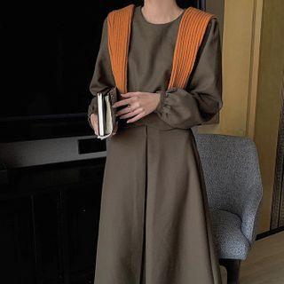 Set: Asymmetrical Cropped Blouse + Midi A-line Skirt