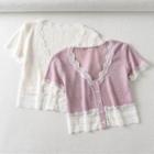 Lace Trim Short-sleeve Ribbed Top