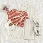 Striped Cropped T-shirt / High-waist Straight Leg Jeans
