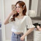 Square-neck Bell-sleeve Cropped Blouse