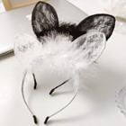 Lace Cat Ear Faux Fur Face Wash Headband