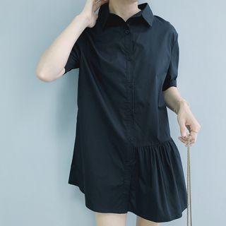 Plain Short-sleeve Long Shirt