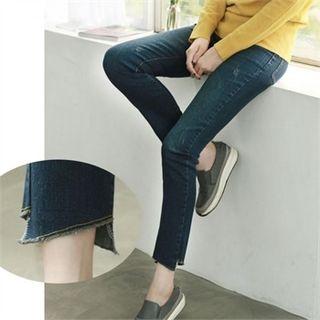 Band-waist Cutout-hem Jeans