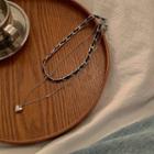 Set: Heart Pendant Necklace + Chain Necklace Set Of 2 - Black & Silver - One Size