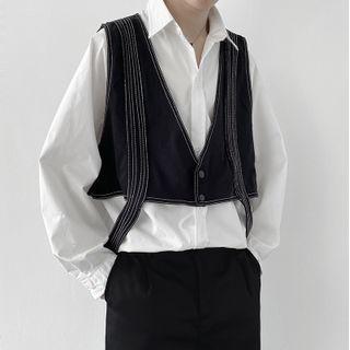 V-neck Contrast Trim Vest Black - One Size