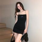 Strappy Lettering Mini Dress Black - One Size