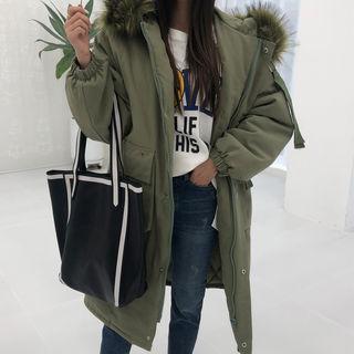 Hooded Faux-fur Trim Boxy Safari Coat