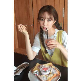 Plunge-neck Knit Pinafore Dress