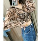 Long-sleeve Patterned Cropped Blouse
