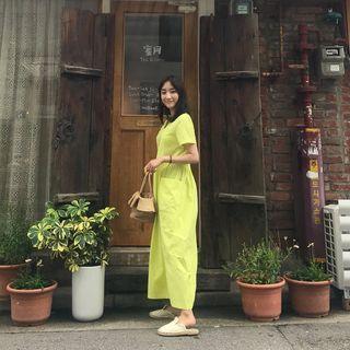 V-neck Pocket-detail Long Dress