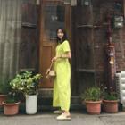 V-neck Pocket-detail Long Dress