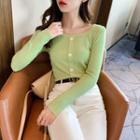 Square-neck Light Knit Top In 6 Colors
